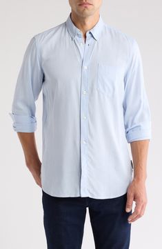 A light and breezy blend of viscose and linen defines this button-up shirt that always looks good. Front button closure Button-down collar Long sleeves with adjustable button cuffs 78% viscose, 22% linen Machine wash, tumble dry Imported Casual Dress Shirt With Relaxed Fit For Everyday, Casual Relaxed Fit Dress Shirt For Everyday, Light Wash Button-up Shirt For Summer, Summer Light Wash Button-up Shirt, Relaxed Fit Dress Shirt For Summer Daywear, Casual Button-up Dress Shirt, Summer Cotton Dress Shirt With Button Closure, Casual Button-up Dress Shirt For Everyday, Casual Dress Shirt With Spread Collar For Everyday