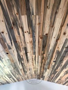 the ceiling is made out of wood planks