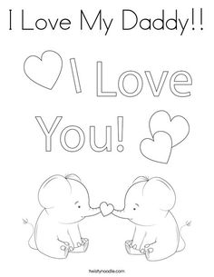 i miss you coloring page with two elephants holding each other's trunks and hearts