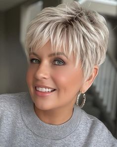 Short Shag For Thick Hair, Short Pixie Haircuts For Thick Hair, Blonde Hair Color Ideas Short, Short Pixie Hairstyle Women, Back Of Pixie Haircut Neckline, Spiky Pixie Haircut, Pixie Shag Haircut, Short Shag Haircut, Pixie Hair Cuts