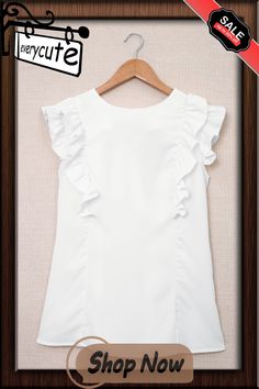 White Ruffles Tie Up Sleeveless Top Ruffles, Sleeveless Top, Womens Tops, Tops & Tees, White