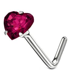 Size: 20G. Length: 1/4"(6mm). 14kt solid white gold. 3mm cz. Color is Red/Pink hue! Cute Ring, Gold Nose Rings, Nose Rings, Cute Rings, Nose Piercing, Red Heart, Red Gold, Prong Setting, Body Jewelry