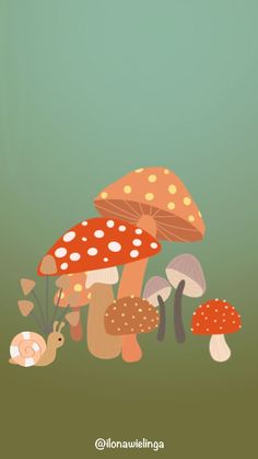 an illustration of mushrooms and snails on a green background with the words, it's time to grow