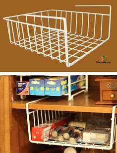 two pictures side by side one has a wire basket on top and the other has food in it