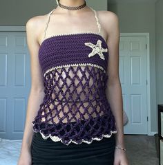 AVAILABLE IN MORE COLORS! Dm for custom :)  All items are handmade by me!  If custom made, please give 2-4 weeks processing time Please message me for custom sizes, colors, or any other questions you may have about this item :) Mermaid Top Aesthetic, Purple Beach Outfit, Purple Mermaid Top, Siren Top, Mermaid Clothes, Mermaid Top, Purple Beach, Tøp Aesthetic, Cool Crochet