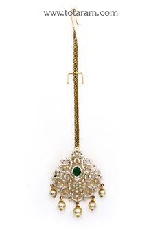 18 karat gold "detachable" diamond maang tikka cum pendant - papidi billa with color stones & south sea pearls
  
  this product can be used as pendant.
  this product has inter changeable stones in the pendant
  gross gold weight of the pendant without chain : 11.100 grams
  gross gold weight of the chain without pendant : 2.250 grams
  length of the pendant : 2.10 inches
  width of the pendant : 1.30 inches
 - 235-DT022 - in 13.350 Grams for USD $2,654.24 USD. 
Made in India by Totaram Jeweler Diamond Maang Tikka, Papidi Billa, Maang Tikka, Color Stones, Gold Jewelry Indian, South Sea Pearls, Sea Pearls, Gifts For Adults, 22k Gold