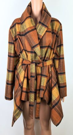 Chic Wish Woman Plaid Rabato in Caramel Belted Jacket Turn Down Shawl Collar size 2XL All purchases are carefully packaged and normally shipped within two days of payment receipt. Retro Long Coat For Fall, Retro Brown Long Sleeve Outerwear, Retro Brown Long-sleeved Outerwear, Retro Oversized Brown Outerwear, Retro Brown Oversized Outerwear, Oversized Brown Fall Outerwear, Brown Oversized Fall Outerwear, Oversized Brown Outerwear For Fall, Fall Orange Blazer With Pockets