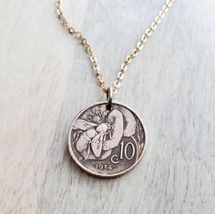 Italian Honeybee Flower Coin Necklace, Early 1900's Italy Honey Bee 10 Copper Coin Charm, Handmade Jewelry by E. Ria Designs - Etsy Italian Coin Necklace, Historical Coins, Honey Bee Jewelry, Silver Casting, Copper Coin, Packing Ideas, Copper Coins, Number 10, Bee Necklace