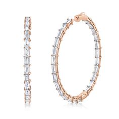 18k gold large baguette diamond hoops.  9.60cts baguettes  #AKBAGH50 Huge Diamond Rings, Diamond Initial Necklace, Marquise Shape Diamond, Double Hoop Earrings, Anita Ko, Initial Earrings, Diamond Jewel, Initial Bracelet, Pear Shaped Diamond