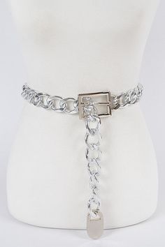 This bold chain link belt adds a touch of edge to any outfit. Its big design makes a statement, while the links add a unique touch. Elevate your look with this confident and chic accessory! Final Sale (note this is made of iron and is slightly heavy and noisy) Approx Width 1” Length 49” Edgy Chain Link Belt With Chain Strap, Edgy Chain Link Belt, Chic Silver Chain Belt For Party, Edgy Metal Chain Belt, Edgy Silver Chain Belt With Chain Strap, Edgy Metal Chain Belt For Party, Metal Chain Belt With Belt Loops For Party, Trendy Silver Belt For Party, Trendy Silver Belts For Party