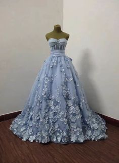 Party Dress Blue, Tulle Applique, Blue Evening Dress, Beautiful Ball Gowns, Long Party Dress, Prom Dress Evening, Blue Evening Dresses, Blue Tulle, Gown Prom