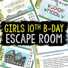 the girls 10th b - day escape room is full of fun and games for all ages