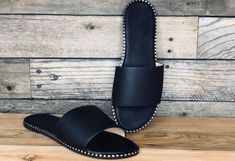 Black Faux Leather Open Toe Slip On Sandal Silver Stud Detail Around Sole Fits True To Size Studded Sandals, Sandals Black, Black Faux Leather, Silver Studs, Black Sandals, Slip On Sandal, African Fashion, Open Toe, Faux Leather