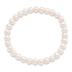 6-7mm semi-round white freshwater cultured pearl stretchable bracelet. Measures approximately 1/4"W. Single Strand Pearl Beaded Bracelets, Hand-strung Classic Round Pearl Bracelet, Classic White Pearl Stretch Bracelet, Classic Hand-strung Round Pearl Bracelet, Classic Stretch Bracelet With Pearl Beads, Hypoallergenic Pearl Bracelets, Classic Hypoallergenic Beaded Bracelets, Stretch Bracelet, Stretch Bracelets