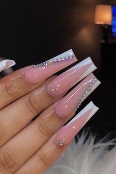 Baddie Nails With Rhinestones- If you do not try these rhinestone baddie nails you are missing out, yes to baddie bling nails rhinestone…….   classy baddie nails rhinestone, baddie nails with rhinestones medium , baddie birthday nails rhinestones, baddie nails with rhinestones square Nails Idea Medium, Nails With Rhinestones Medium, Acrylic Long Nails Designs, Baddie Nails With Rhinestones, Birthday Nails Rhinestones, Long Acrylic Designs, Pink Base Nails, Nail Designs Baddie, Long Pink Acrylic Nails