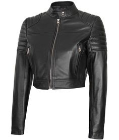 Cafe Racer Black Cropped Leather Jacket For Women
Introducing our Women's Black Cropped Leather Cafe Racer Jacket, a stylish and bold addition to your wardrobe. Made from 100% real lambskin leather, this jacket features a cropped length and a sleek cafe racer design, offering a modern twist to a classic style. With its fitted silhouette and premium craftsmanship, it effortlessly enhances your outfit with a touch of rebellious charm. Perfect for both casual and edgy ensembles, this jacket is a must-have for any fashion-forward woman seeking a confident and statement-making look. Leather Cropped Jacket For Spring Night Out, Fitted Leather Cropped Jacket In Edgy Style, Black Leather Cropped Jacket For Night Out, Luxury Leather Cropped Jacket For Fall, Black Leather Cropped Jacket With Zipper, Fall Cropped Leather Biker Jacket, Cropped Leather Biker Jacket With Zipper, Cropped Leather Biker Jacket For Fall, Leather Cropped Biker Jacket For Fall