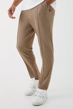 Business Casual Houndstooth Tapered Leg Bottoms, Tapered Leg Houndstooth Bottoms For Business Casual, Tapered Leg Houndstooth Pattern Bottoms For Business Casual, Casual Houndstooth Ankle-length Pants, Casual Houndstooth Workwear Bottoms, Casual Houndstooth Bottoms For Work, Casual Houndstooth Bottoms For Business, Casual Houndstooth Bottoms For Business Casual, Casual Houndstooth Pattern Bottoms For Business