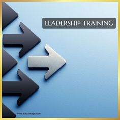 two arrows pointing in opposite directions on a blue background with the words leader training above them