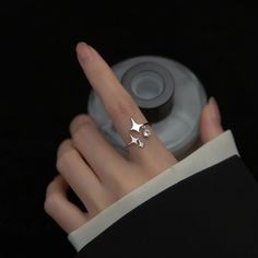 New Punk Silver Color Four Pointed Star Ring Shiny Zircon Pendant Stars Adjustable Size Ring For Four Pointed Star, Wedding Bride Jewelry, Women Bride, Star Ring, Ring For Women, Silver Color, Ring Size, Fashion Accessories, For Women