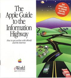 an advertisement for the apple guide to the information highway, with cars driving down it