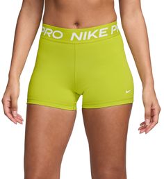 The Nike Pro Shorts are made with stretchy, sleek and supportive fabric that wicks sweat to help you stay dry and comfortable during your workout. This product is made with at least 50% recycled polyester fibers. Fit & Design: Tight fit for a body-hugging feel Medium support: feels like a snug hold to keep everything in place Mid-Rise: sits just below your natural waist (smallest part of your torso) Nike Dri-FIT technology helps you stay dry, comfortable and focused A wide, mid-rise elastic waistband feels supportive around your core Nike Compression Sweat Resistant Activewear, Nike Compression Moisture-wicking Activewear, Nike Compression Activewear With Moisture-wicking, Nike Nylon Activewear For Training, Green Training Shorts With 4-way Stretch, Nike Stretch Athletic Shorts For Running, Nike Moisture-wicking Short Length Activewear, Green Stretch Athletic Shorts With Go-dry Technology, Nike Micro-elastic Bottoms For Workout