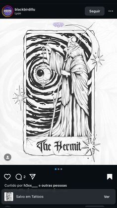 an image of a tarot card with the words the hermit on it and a drawing of