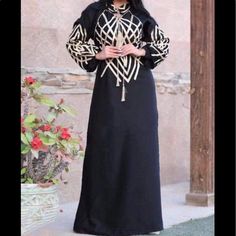 New Black Abaya Dress Black Long Abaya For Spring, Fitted Black Abaya For Eid, Long Black Abaya For Spring, Black Long Sleeve Abaya For Fall, Long Black Spring Abaya, Spring Black Long Abaya, Fitted Long Sleeve Black Abaya, Black Fitted Floor-length Kaftan, Formal Fitted Black Abaya