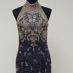 Vintage Laurence Kazar Navy Sequin/ Beaded Sleeveless Dress Medium  Excellent condition, Like NEW no missing beads or stains ( please see all photos). Measurements taken flat across Chest - 18 ½ Length 58 ½ Waist - 14 ½ Sorry No returns.  Please contact me with any questions or comments. Sleeveless Crystal Embellished Fitted Evening Dress, Hand Embellished Sleeveless Evening Dress, Hand Embellished Sleeveless Party Dress, Glamorous Beaded Sleeveless Dress, Glamorous Sleeveless Beaded Dress, Cocktail Evening Dress With Beaded Straps, Sleeveless Rhinestone Cocktail Evening Dress, Elegant Sleeveless Hand-embellished Evening Dress, Elegant Sleeveless Hand Embellished Evening Dress