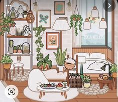 a living room filled with furniture and plants