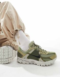 Nike Air Zoom Vomero 5 sneakers in green multi | ASOS Chunky Running Shoes, Cute Gym Shoes, Cute Walking Shoes, Cottagecore Wardrobe, Dyke Fashion, Air Zoom Vomero 5, Puma Cali White, Euro Tour, Nike Zoom Vomero 5