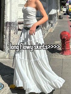 mine  #clothes #skirts #girlhood #whisper Long Natural Curly Hair, Girlhood Whisper, Clothes Skirts, Long Flowy Skirt, Clothes Korean Style, Fire Fits, Simple Trendy Outfits, Cute Everyday Outfits