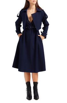 This modern trench is updated in a cool cropped silhouette and fitted with epaulets and belted cuffs. Open front Notched lapels Belted cuffs Epaulets Lined 92% polyester, 8% elastane Hand wash, dry flat Imported Chic Collared Belted Outerwear, Chic Belted Collared Outerwear, Fall Cropped Belted Jacket, Chic Tailored Outerwear With Belted Cuffs, Chic Belted Outerwear For Spring, Spring Office Outerwear With Belt, Chic Belted Cropped Outerwear, Chic Cropped Belted Outerwear, Chic Fitted Outerwear With Belted Cuffs