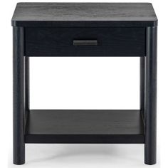 an end table with a drawer on the bottom and one drawer at the top, in dark wood