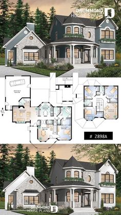 two story house plan with three levels and lots of room for the living area in it