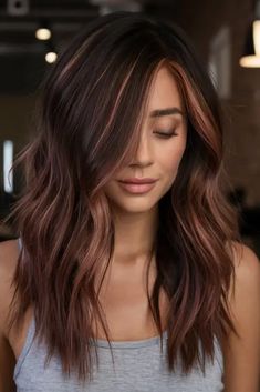 20 Winter Brown Hair Color Ideas 2024-2025: Balayage, Highlights & Brunette Trends Brunette Winter Balayage, Hair Color Ideas Winter 2024, Winter Brunette Hair Color Highlights, 2025 Hair Color Trends, Winter 2025 Hair Color Trends, Hair Color Ideas For Brunettes Winter, Bayalage Brunette 2024, Burgundy Lowlights In Brown Hair, Brunette Winter Hair