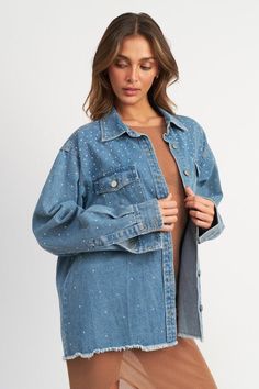 Elevate your wardrobe with our stunning Oversized Denim Jacket, a versatile piece that effortlessly combines comfort and style. Crafted from premium 100% cotton, this jacket offers a luxuriously soft feel while maintaining durability for long-lasting wear. The oversized silhouette provides a trendy, relaxed fit that's perfect for layering over any outfit. What sets this jacket apart are the eye-catching rhinestone embellishments, strategically placed to add a touch of glamour and sparkle to your Oversized Denim Jacket, Distressed Denim Jacket, Maxi Dress Formal, Loungewear Sets, Formal Evening Dresses, Denim Top, 16 9, Distressed Denim, Denim Dress