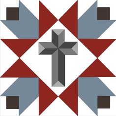 a cross is shown in the middle of a quilt pattern with red, white and blue squares