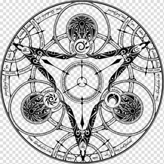 a black and white drawing of a cross in the middle of a circle with circles around it