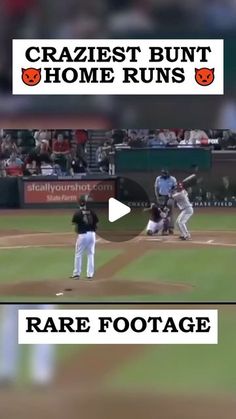 a baseball player pitching a ball on top of a field with the words craziest bunt home runs and rare footage