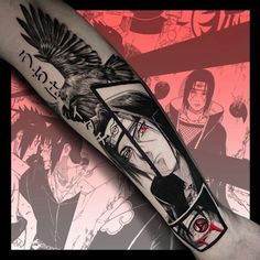 an arm with some anime characters on it