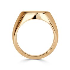 This classic signet ring is perfect for daily wear! It displays amazing finger coverage and is definitely a statement piece. Personalize as your own with an engraving on the ring top! Shown in our 18k champagne yellow gold. Modern Yellow Gold Signet Ring With Shiny Finish, Timeless Promise Ring With Shiny Finish, Modern Gold Ring With Timeless Design, Modern Gold Signet Ring For Formal Occasions, Modern Yellow Gold Open Signet Ring, 14k Yellow Gold Rings With Timeless Design, Formal Refined 14k Gold Dome Ring, Yellow Gold Polished Open Engraved Ring, Gold Refined Signet Ring For Wedding