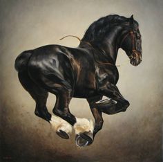 a painting of a black horse with the words non boundary art