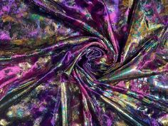 purple and green fabric with metallic foil