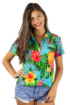 PRICES MAY VARY. 100% Polyester Button closure Machine Wash Hawaiian Outfit, Sublimation Process, Orange And Turquoise, Hawaiian Print, Mens Hawaiian Shirts, Women Shirts Blouse, Blouse Shirt, Clothing Labels