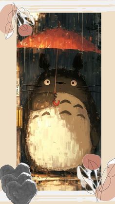 a painting of a totoro holding an umbrella