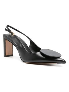 Step into style with these chic and sophisticated slingback pumps. The sleek black calf leather and square-shaped patch detail exude luxury, while the gold-tone hardware adds a touch of glamour. With a comfortable 80mm block heel and a buckle-fastening slingback strap, these pumps are perfect for all-day wear. Black calf leather Square-shaped patch detail Logo-engraved gold-tone hardware Pointed toe Buckle-fastening slingback strap Leather lining 80mm block heel | Jacquemus Women's Les Slingback Versace Bags, Prada Designer, Balenciaga Designer, Lv Bag, Slingback Pump, Black Pumps, Fendi Bags, Prada Bag, Watch Brands