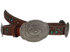 Ariat 1 1/4 Embossed Concho Belt - Women's Belts : Brown : Add western flair to your getup with the Ariat 1 1/4 Embossed Concho Belt. The leather belt features an embossed scroll design with large, round conchos. Single leather keeper. Spot clean only. Imported. Measurements: Width: 1 1 4 in First Hole Length: 28 in Last Hole Length: 32 in Weight: 13 oz Product measurements were taken using size SM (30 Waist). Please note that measurements may vary by size. Western Engraved Adjustable Belt, Western Style Engraved Adjustable Belts, Western Adjustable Engraved Belts, Western Style Adjustable Engraved Belts, Western Concho Belts For Ranch, Western Engraved Belts For Rodeo, Western Style Engraved Belts For Rodeo, Engraved Western Belt For Ranch, Western Style Engraved Belt For Ranch