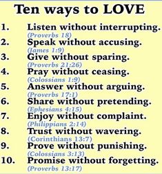 the ten ways to love with some words in each one's hand and an image of