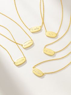 Our Timeless Pendant Necklace is crafted from a dainty chain necklace and a bold pendant that’s sure to make people look. Not only is this a timeless style everyone needs, but this chain and pendant necklace is also engravable! Create a personalized necklace by engraving up to eight characters on the pendant, or three for a monogram. | Gold Timeless Pendant Engravable Necklace | Personalized Jewelry | Women's Jewelry by Uncommon James Everyday Name Necklace With Delicate Chain Pendant, Classic Oval Pendant Charm Necklace, Everyday Charm Necklaces With Oval Pendant And Adjustable Chain, Classic Necklace With Adjustable Chain As Gift For Her, Everyday Charm Necklace With Oval Pendant And Adjustable Chain, Classic Nameplate Necklace For Everyday, Everyday Adjustable Nameplate Jewelry, Elegant Personalized Chain Necklace For Everyday, Minimalist Clavicle Chain Nameplate Necklace