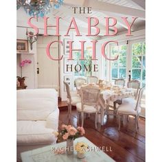 the shabby chic home book cover with white furniture and pink flowers in vase